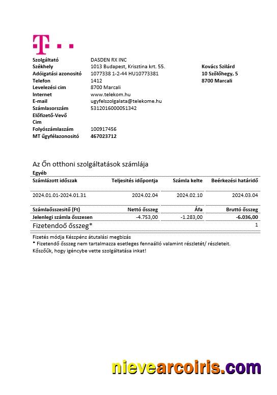 Hungary Magyartel business utility bill